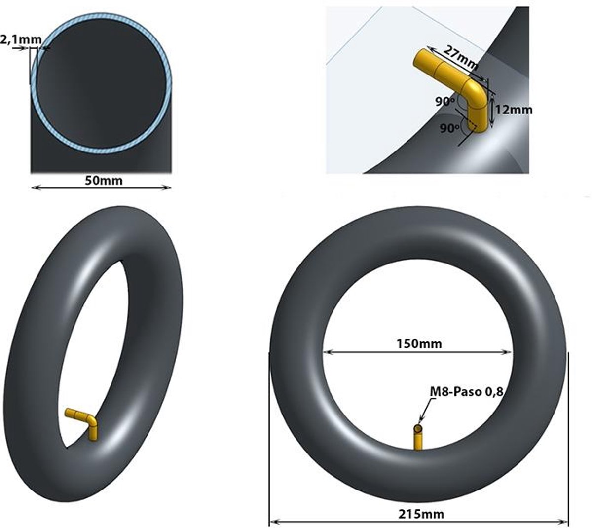 Binnenband met 90° ventiel | 8½×2 inch (216×50 mm) | Elektrische step | Dualtron, Xiaomi, Ninebot & meer | Accessoires | Kinderwagen
